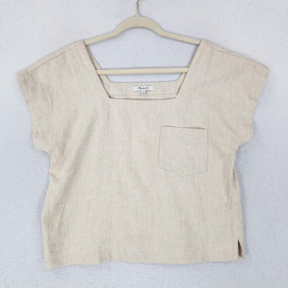Madewell Tops - Madewell Shirt Womens Small Cream Natural Linen Cotton Square Neck Top NEW